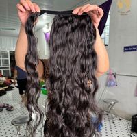 100% Vierge Vietnamienne Réel Extensions de Cheveux Humains Haute Qualité Lâche Vague Profonde Wrap Queue de Cheval avec Bouclés Ondulés Texture Droite