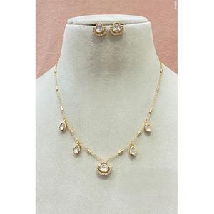 Magnifique ensemble collier et boucles d'oreilles plaqué or, aspect pierre, véritable Kundan, pour femme, idéal pour mariage et soirées. - Product Image 1