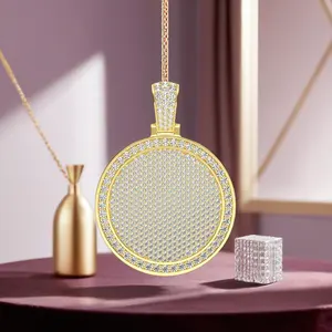 Pingente de Moissanite com diamantes e medalhão redondo personalizado de 5 TCW e 24 gramas, joia da moda com design atraente e de melhor qualidade