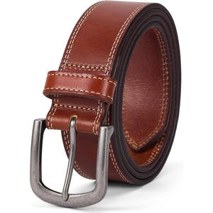 Ceinture en cuir véritable pour homme, ceinture classique en cuir de vache marron avec boucle en métal durable, pour tenue formelle et décontractée - Product Image 4