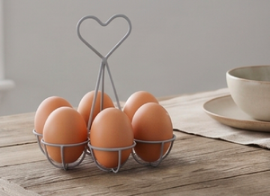 Heart Design Metal Egg Holder Stand For Six Eggs Grey Powder Coated Iron Kitchenware <b>Tabletop</b> <b>Storage</b> Rack For Home Use - Product Image 2