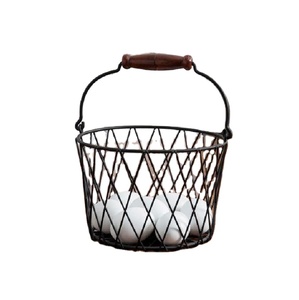 Country Vintage Style Multi-Purpose Storage <b>Basket</b> <b>Black</b> Metal <b>Wire</b> Egg Collection and Clothes Food <b>Basket</b> Wholesale in India - Product Image 1