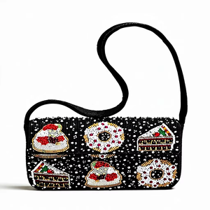 Bolso de Hombro Cuadrado Clásico Hecho a Mano con Cuentas para Mujer, Diseño de Pastel y Donut, Bolso de Moda de Lujo con Bordado de Cuentas para Boda - Product Image 1