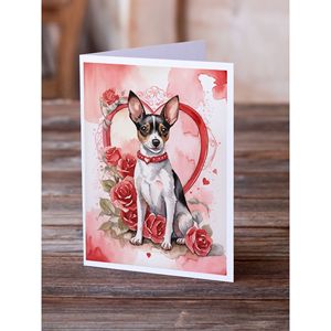 Valentine Roses Greeting Cards for Rat Terrier Lovers Pack of 8 Whimsical A7 Size <b>5x7</b> Blank Note Cards with <b>Envelopes</b> - Product Image 2