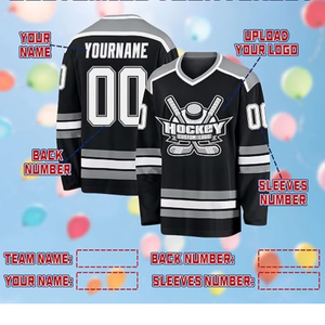 Jersey de Hockey sobre Hielo Personalizado con Impresión por Transferencia de Calor, Negro, Dorado y Blanco, Cuello en V, Manga Larga, Poliéster, Absorbe la Humedad - Product Image 6