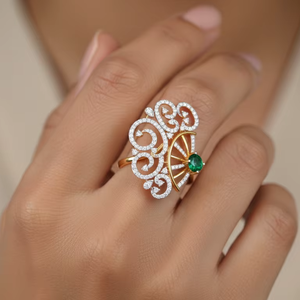 Anillo de Dedo Nupcial Étnico con Diamantes y Filigrana Ornamentada de Estilo Victoriano Vintage - Product Image 2