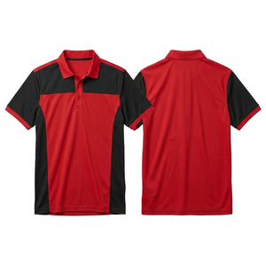 Chemise Homme Rouge et Noire à Manches Courtes, Séchage Rapide, Tricotée, Décontractée, Design Uni, Boutons sur le Devant, Coupe Classique, 100% Coton Teint Uni - Product Image 1