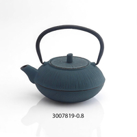 Théière compacte en fonte de style zen japonais, 800 ml, intérieur émaillé, avec couvercle et poignée métallique, pot à thé bleu côtelé pour infusion