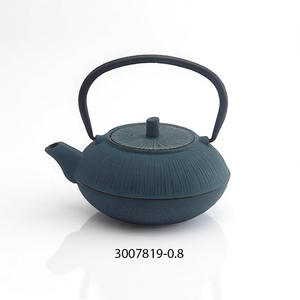 Japanese Compact <b>Cast</b> <b>Iron</b> Teapot 800ml Enameled Interior <b>Tea</b> Kettle Ribbed Blue Brewing <b>Pot</b> - Product Image 1