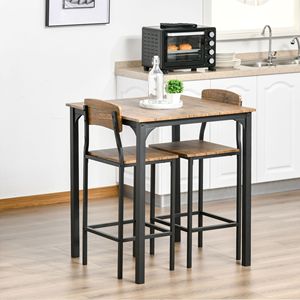 Set da Pranzo Industriale con Tavolo Alto e 3 Sedie, Arredamento Bar con Gambe in Acciaio Nero e Poggiapiedi - Product Image 4