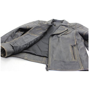 Blouson de motard vintage en cuir vieilli pour homme, coupe ajustée, asymétrique, style motard, vente en gros OEM - Product Image 6