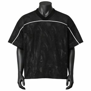 Lightweight Breathable V-Neck with White Stripe Piping Custom Black High Quality 100% <b>Polyester</b> Mesh Boxy Fit Sports Jersey - Product Image 1