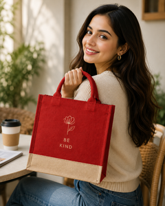 Red Jute <b>Canvas</b> <b>Tote</b> Bag Eco-Friendly Reusable Shopping Gift Grocery 30x28x12cm Rope Handle Wedding Exhibition - Product Image 5