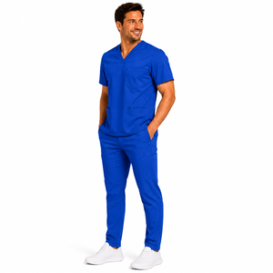 Wholesale Men Scrub <b>Set</b> Elastic Stretch V-Neck Short Sleeve Top Cargo Pants Medical Uniform Hospital Work Attire Men Scrub <b>Set</b> - Product Image 5
