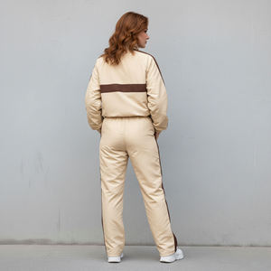 Nouvel article : Ensemble de survêtement tricoté deux pièces pour femme, col montant, haut à manches longues, pantalon large, style sportif bicolore - Product Image 2