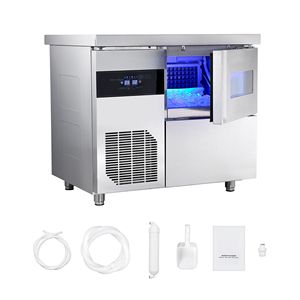 Macchina per il Ghiaccio Professionale in Acciaio Inox, Produzione 132 Libbre/24H, Capacità di Stoccaggio 30 Libbre, 70 Cubetti/Ciclo, Funzione Autopulente - Product Image 1