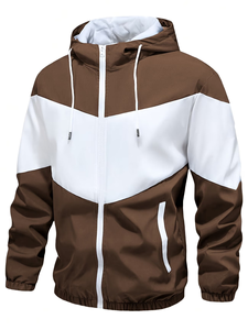 Men's Hooded Color-Blocking Track Suit <b>Set</b> Brown White <b>Knitted</b> 100% Polyester Quick Dry Autumn Casual Wear made in Bangladesh - Product Image 5
