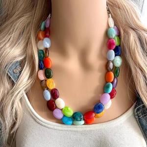 Collar de resina colorido hecho a mano con cuentas multicolor, joyería de lujo hecha a mano en India, estilo bohemio. - Product Image 1