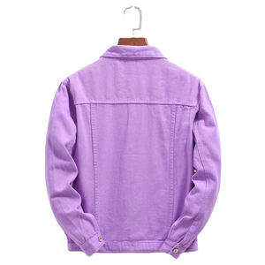 Men's Purple <b>Denim</b> Jacket Casual Turn-down Collar Single Breasted Regular Fit Spring Washed Cotton <b>Coat</b> - Product Image 3