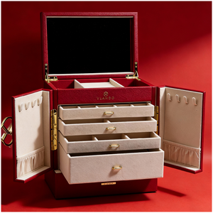 Boîte de rangement à bijoux artisanale, écologique, durable, à 5 tiroirs, avec grand miroir, design portable, fermeture magnétique, emballage haut de gamme - Product Image 1