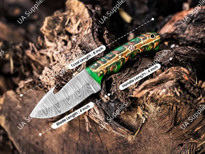 มีดล่าสัตว์ใบตายเหล็กดามัสกัส ด้ามจับทรงกรวยสน พร้อมซองหนัง  มีดสำหรับการเอาชีวิตรอดและการตั้งแคมป์  รับผลิตแบบ OEM/ODM - Product Image 2