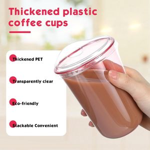 50 bicchieri di plastica trasparenti usa e getta con coperchi a fondo tondo, lisci, per caffè freddo, frullati e bevande fredde nelle caffetterie - Product Image 2