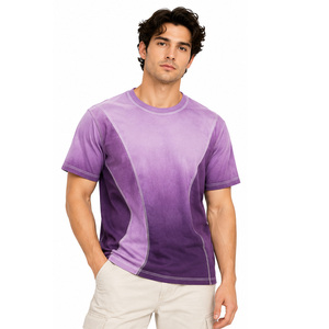 T-shirt décontracté pour homme, 100 % coton, col rond, manches courtes, teinture ombrée, avec coutures de panneaux, vêtements personnalisés, vente en gros, approvisionnement en vrac - Product Image 1