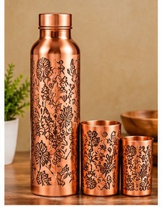 Ensemble de bouteille et de tasses en cuivre martelé vintage moderne, 3 pièces, vaisselle portable pour la maison - Product Image 6
