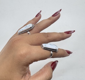Natural White Howlite Coffin Shape <b>Ring</b> Silver Plated Handmade Gemstone <b>Ring</b> <b>Adjustable</b> Statement <b>Ring</b> Wholesale Women Jewelry - Product Image 5