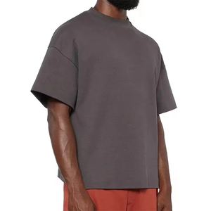 T-shirt de luxe épais et lourd 100 % coton, logo personnalisé sur le devant, haute qualité, coupe décontractée à épaules tombantes pour hommes - Product Image 3