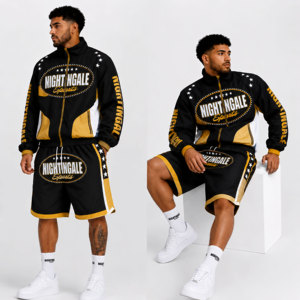 Conjunto de Chaqueta Cortavientos y Pantalones Cortos de Dos Piezas con Cremallera, Poliéster, Estilo Urbano de Verano, Precio al por Mayor, Conjunto Impermeable de Chaqueta y Pantalones Cortos - Product Image 2