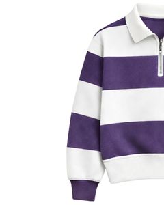 Sudadera con Cierre de Cremallera y Rayas Blancas y Moradas para Hombre, Cuello Camisero, Felpa, Informal, Invierno, Fabricante OEM Personalizado - Product Image 3