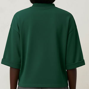 Nouveau t-shirt vert surdimensionné pour femme, col rond, coupe ample, manches courtes, couleur unie, tricoté, avec logo, pour toutes les saisons - Product Image 3