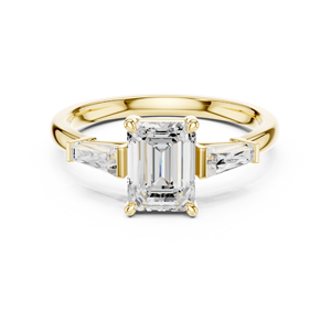 Bague de fiançailles et de mariage en or massif 14 carats certifiée IGI HPHT CVD avec émeraude de 1,50 carat et diamant de laboratoire taille baguette conique pour femme - Product Image 1