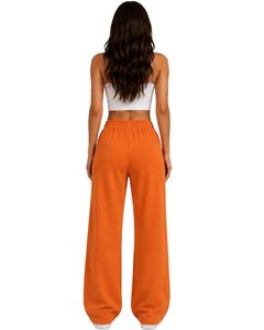 Pantalon de jogging ample taille haute pour femme, orange vif, coupe décontractée, style streetwear, pour le quotidien, personnalisé par le fabricant - Product Image 2