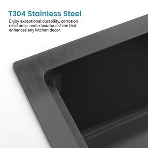 Lavello da Cucina Artigianale in Acciaio Inox 30''x19'' a Vasca Singola, da Incasso, con Tagliere e Scolapiatti, Colore Nero - Product Image 3