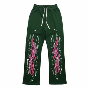 Pantalones Deportivos Anchos Negros para Hombre, Estampado de Llamas Rosadas, Cintura Elástica con Cordón, Estilo Urbano, Joggers Casuales - Product Image 3