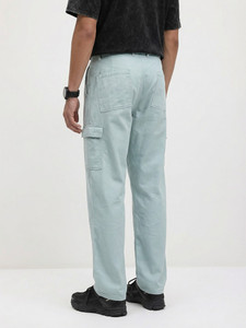 Pantalon cargo en toile bleu clair pour homme, taille élastique, plusieurs poches, pantalon décontracté pour l'été, coupe droite, respirant, poids moyen - Product Image 2