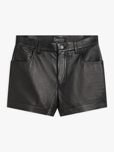 High Waist Black Leather Shorts With Button <b>Fly</b> Moto Style <b>Women's</b> Short Pants - Product Image 5