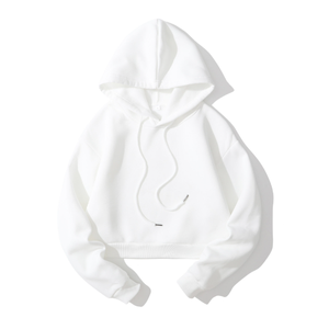 Women's Solid Color Short <b>Crop</b> Hoodie <b>Long</b> <b>Sleeve</b> Casual Hooded Sweatshirt 100% Cotton Knitted Breathable Autumn Wear - Product Image 4