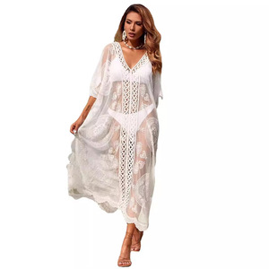 Vestido de playa para mujer, falda de protección solar para bikini, color liso, holgado, negro, bordado, ropa de playa, uso diario - Product Image 1
