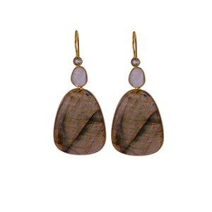 Pendientes de Aro con Doble Gema de Labradorita y Piedra Lunar - Joyería Delicada de Aro con Múltiples Piedras, Chapado en Oro Rosa sobre Latón para Mujer - Product Image 1