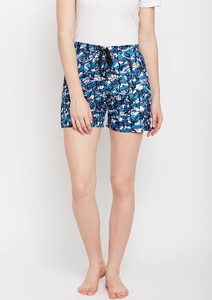 Women's Printed Blue Pattern Shorts <b>Elastic</b> Waist Casual Knitted Cotton Breathable With Pockets Regular Fit - Product Image 6