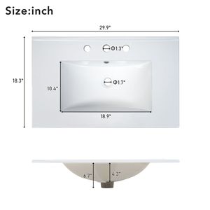 Lavabo da bagno da 30 pollici compatibile solo con rubinetto a distanza tra fori di 8 pollici - Product Image 4