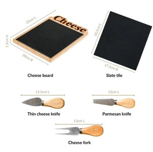 Wooden Cheese <b>Board</b> and Knife <b>Set</b> with Slate Serving Tray Stainless Steel Cheese Slicers Dishwasher Safe - Product Image 2