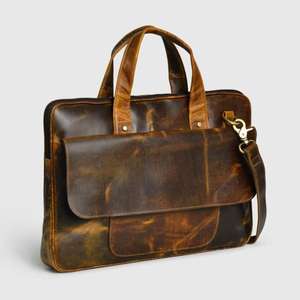 Sac messager pour ordinateur portable en cuir véritable 100% tendance, poignées robustes, léger, imperméable, grande capacité pour les voyages d'affaires - Product Image 3