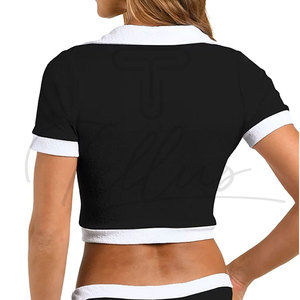 Top Corto de Último Diseño para Mujer, Uso en Exteriores, Color Sólido, Cuello en V, Manga Corta, Transpirable, Cómodo, Informal, Verano, Poliéster/Algodón - Product Image 6
