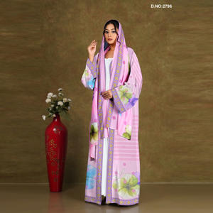 Floral Printed Chiffon Long <b>Shrug</b> Abaya Style with Flowing Sleeves, Elegant Modest Wear <b>for</b> Middle East Fashion - Product Image 2