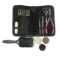 Kit d'outils professionnels en acier inoxydable argenté pour extensions de cheveux, comprenant un pince à sertir les perles à 2 trous, une pince à sertir les perles plates et un enfileur de boucles de fil