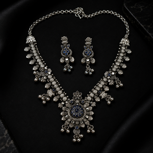 Oxidized Silver Lovers Bohemian Jewelry Set Bezel Setting Rhodium Plated Necklace Earring Zircon Women's Anniversary <b>Gift</b> - Product Image 5